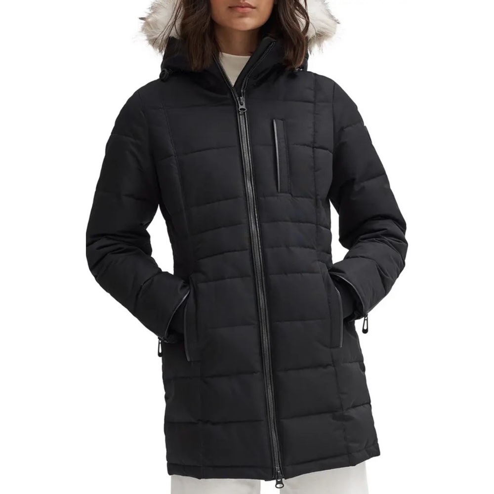 Noize Harper Quilted Faux Fur Trim Parka